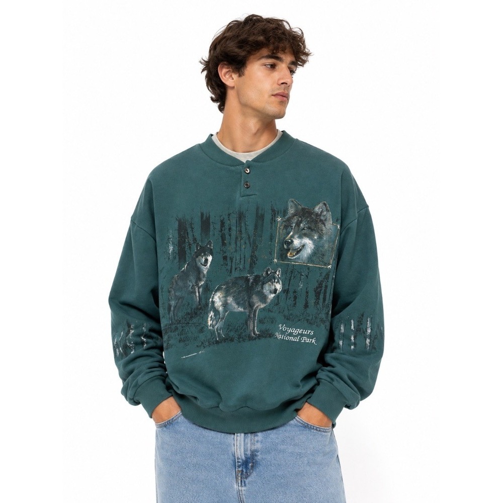 Art Unlimited Sportswear Mens Voyageurs National Park Wolf Sweatshirt Teal L